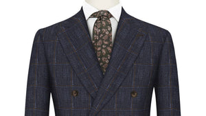 Brown Check on Denim Blue Super 130's Suit