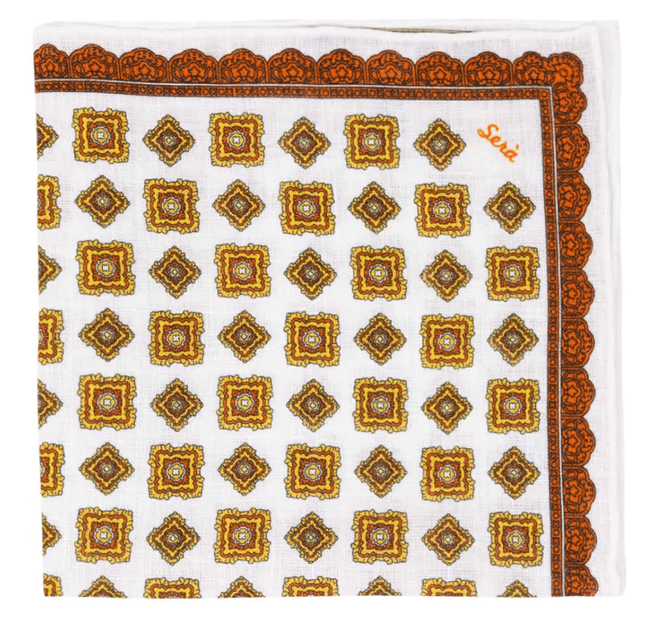 SÉRA- ORANGE ROMBS- LINEN POCKET SQUARE