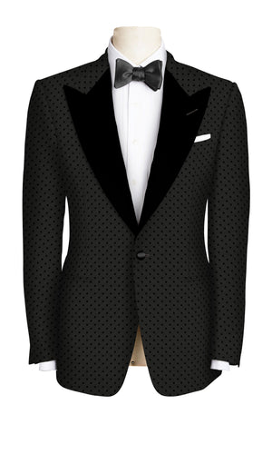 Black Polkadot Applique Tuxedo Jacket