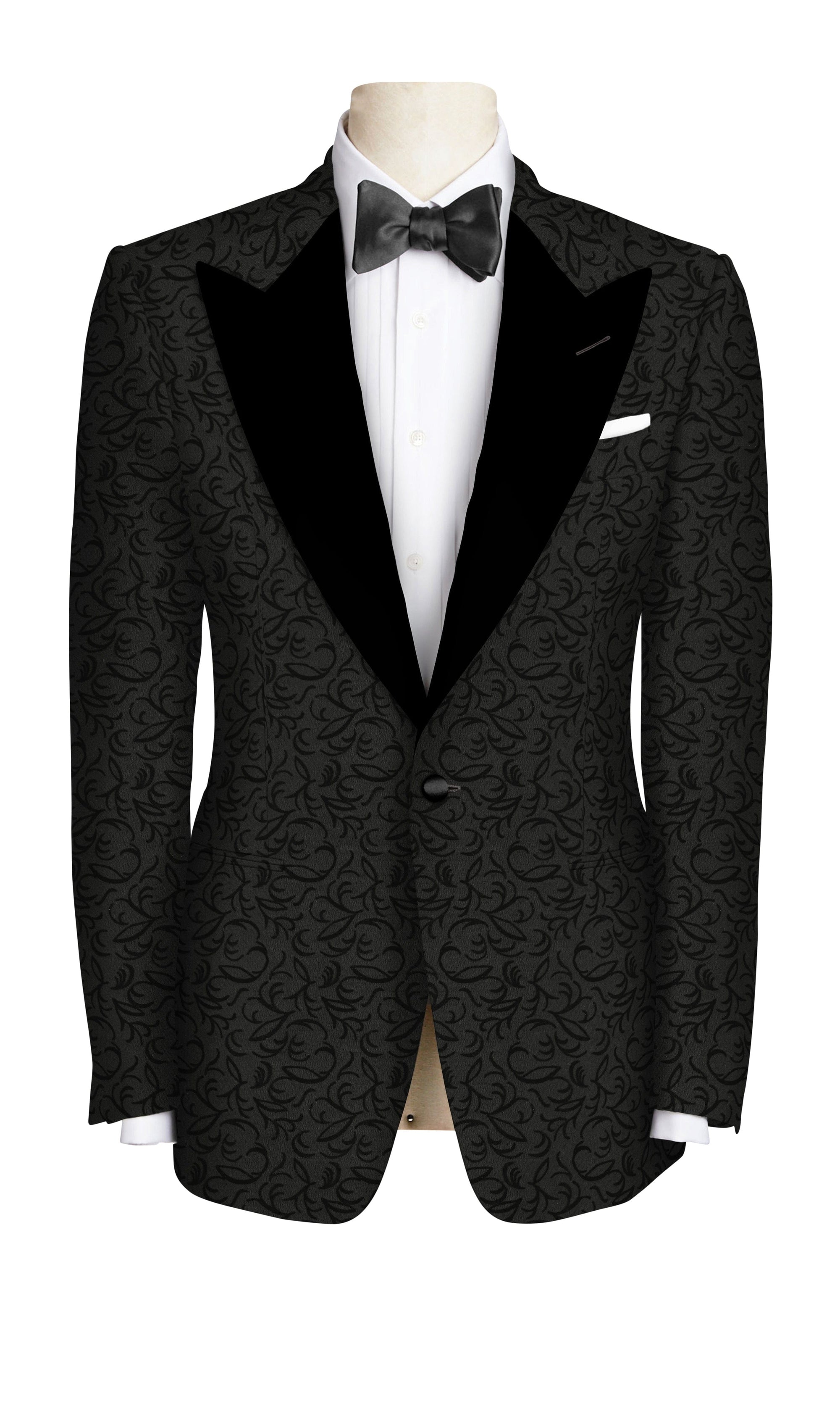 Black Filagree Applique Tuxedo Jacket