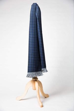 Cashmere and Wool Scarf with Navy and Black checks