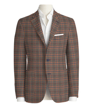 Blue & Orange Check on Brown Super 130's Jacket