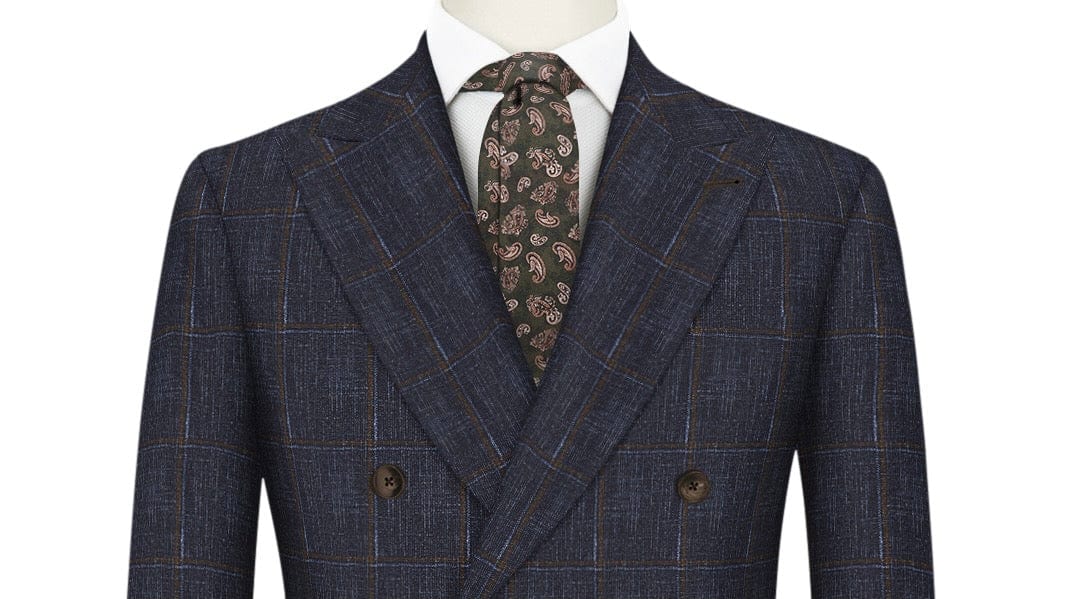 Brown Check on Denim Blue Super 130's Suit