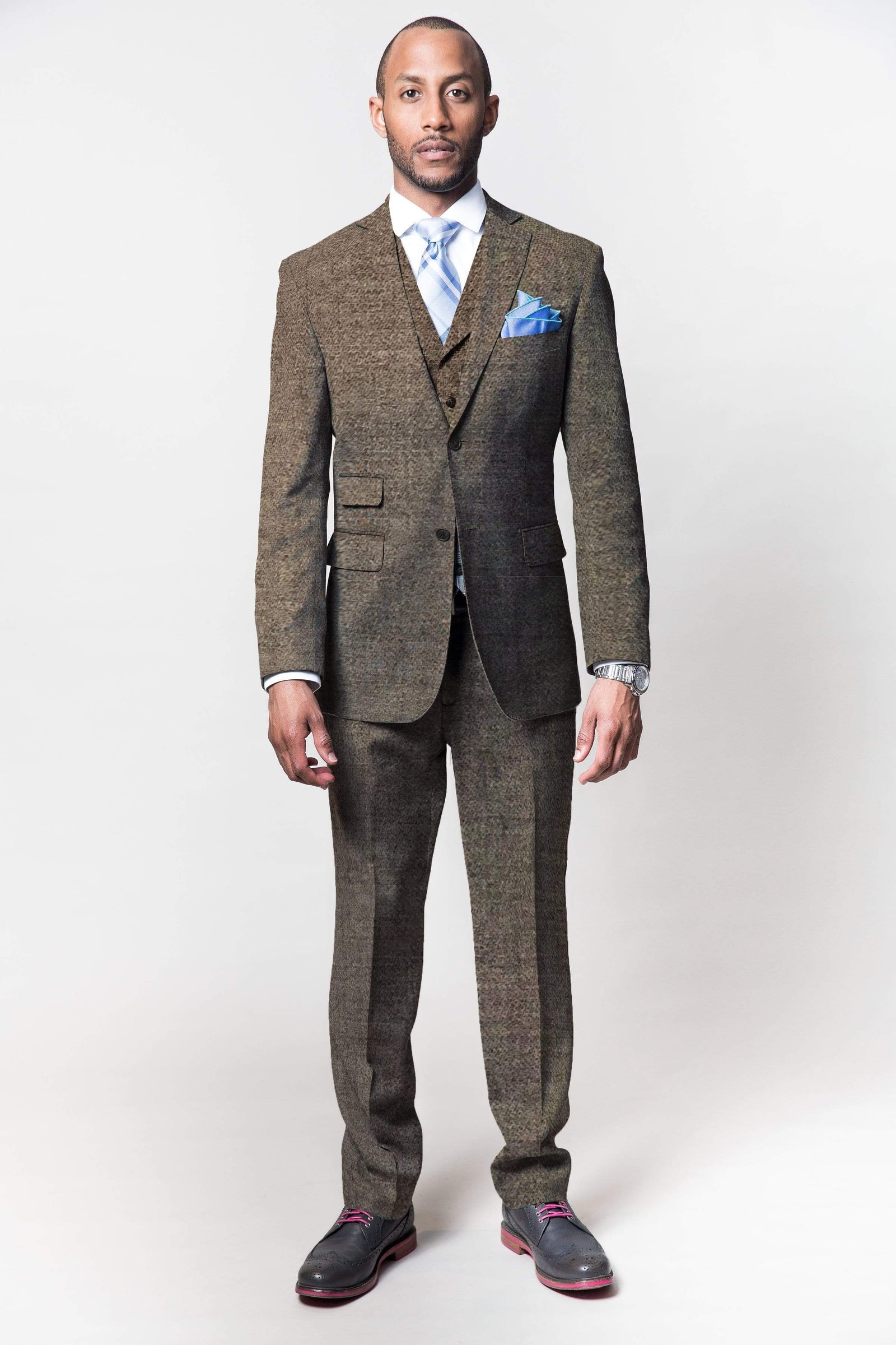 MEN'S 2 PIECE BESPOKE SUIT | LINGO LUXE BROWN FLANNEL-Lingo Luxe Bespoke
