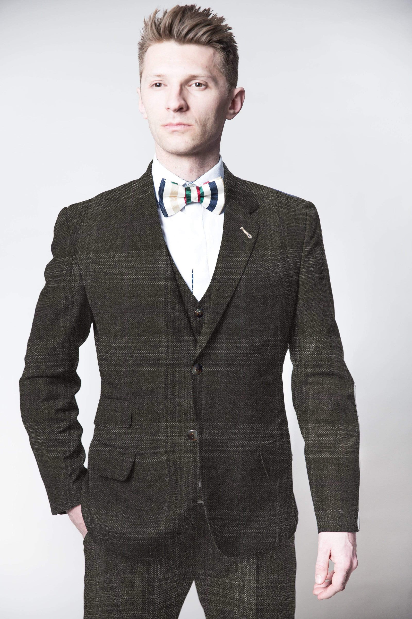 MEN'S 2 PIECE BESPOKE SUIT | LINGO LUXE CHARCOAL WITH PURPLE CHECK-Lingo Luxe Bespoke