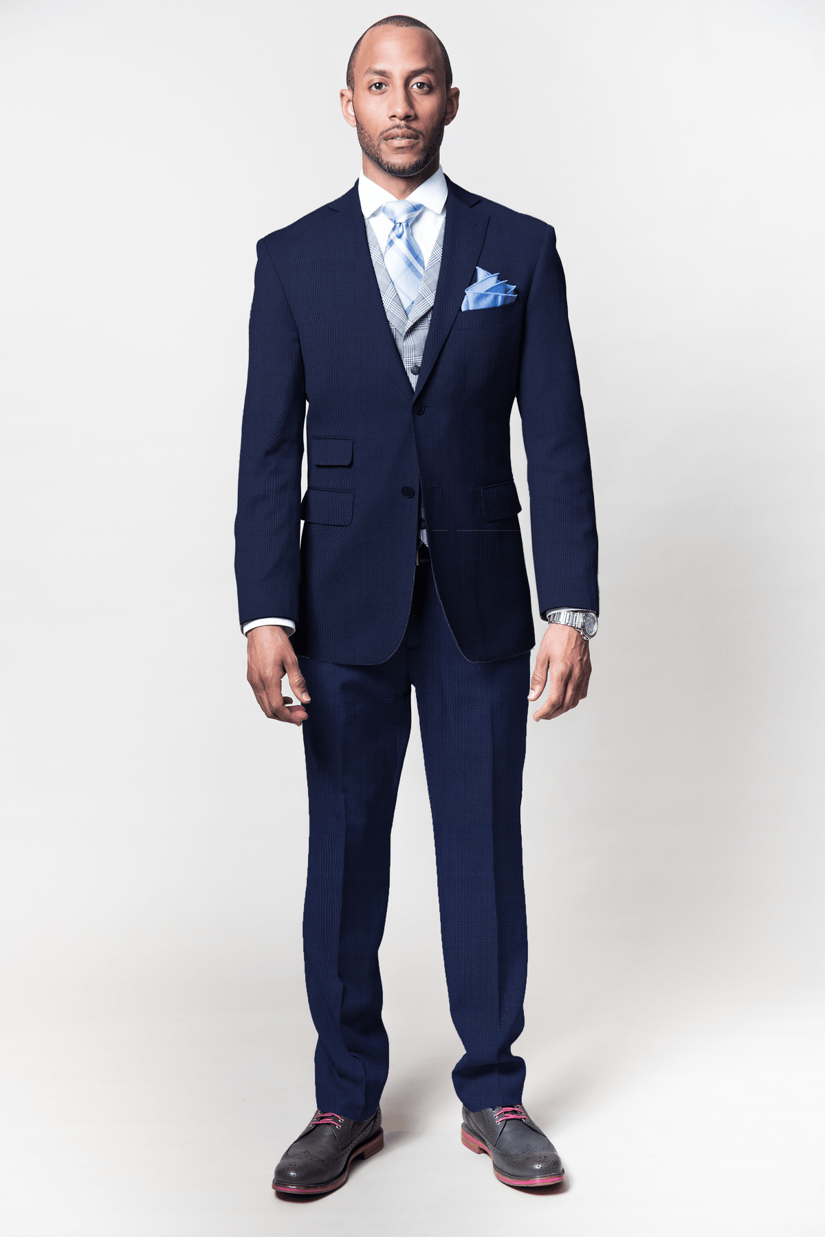 Men's 2 Piece Bespoke Suit - Lingo Luxe Tonal Navy Check - LingoLuxe Bespoke