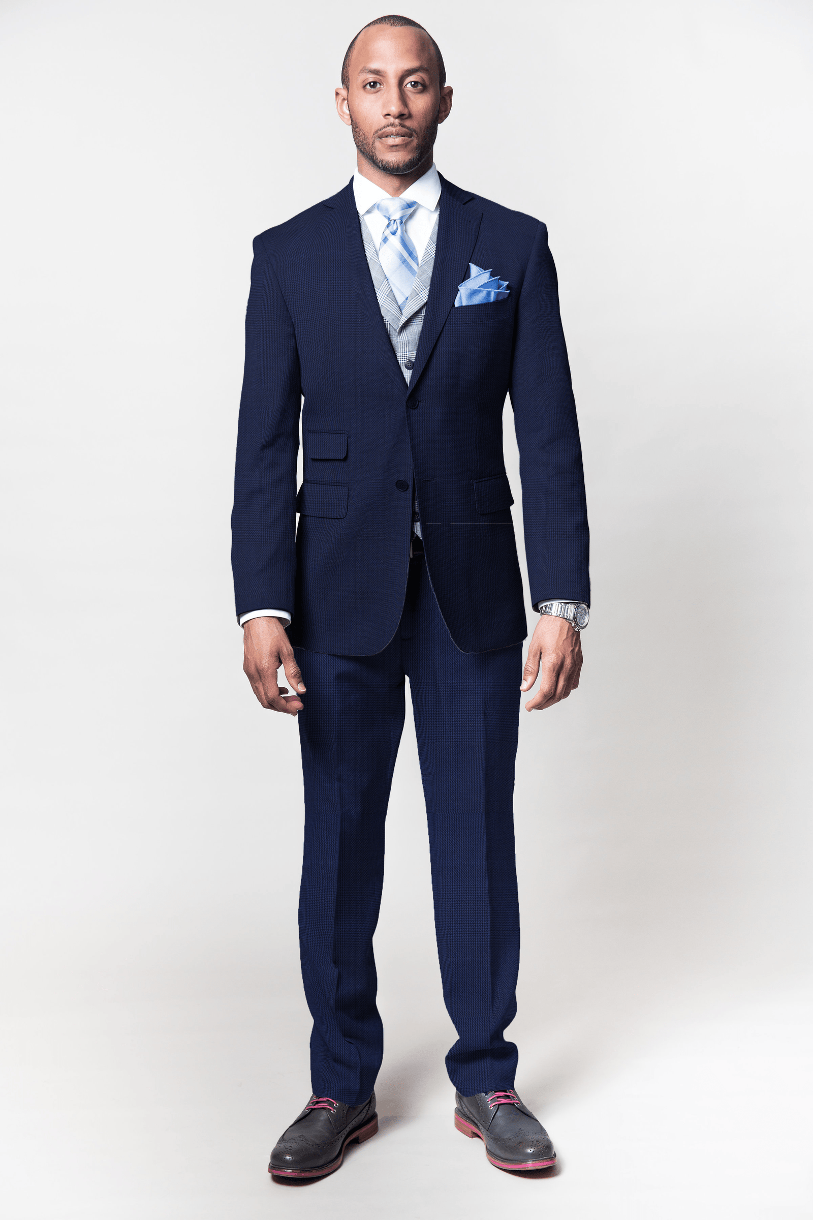 MEN'S 2 PIECE BESPOKE SUIT | LINGO LUXE TONAL NAVY CHECK-Lingo Luxe Bespoke