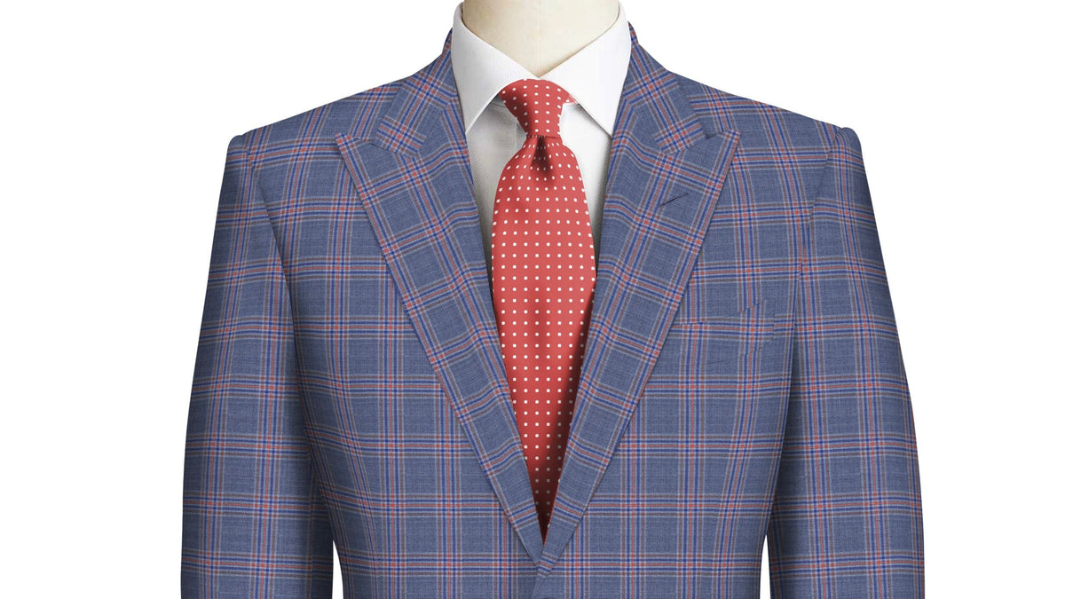 Red Check on Blue Super 130's Suit