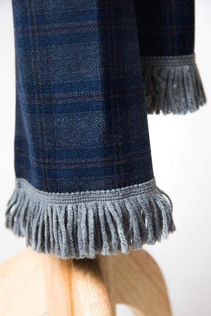 Steel Blue Tartan Wool Scarf with Blue and Burgundy-Lingo Luxe Bespoke