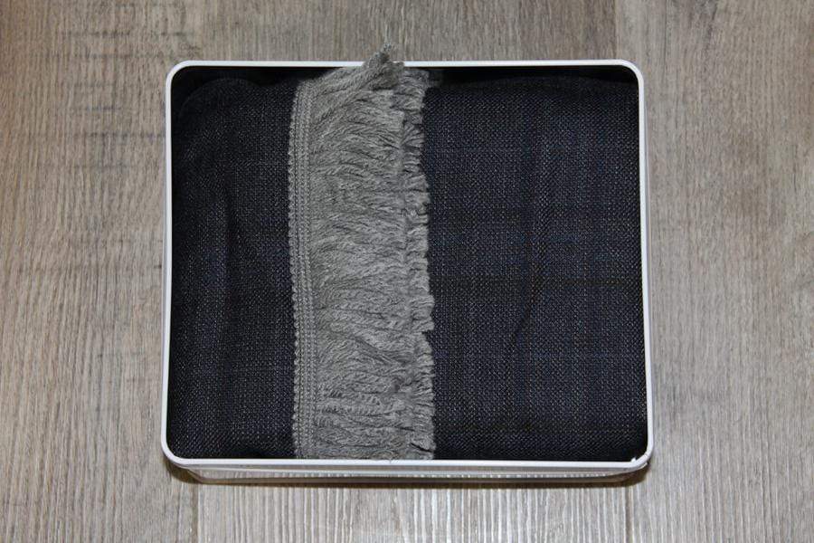 Subtle Navy, Steel Blue and Burgundy Mix Plaid Wool Scarf-Lingo Luxe Bespoke