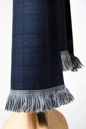 Subtle Navy, Steel Blue and Burgundy Mix Plaid Wool Scarf-Lingo Luxe Bespoke
