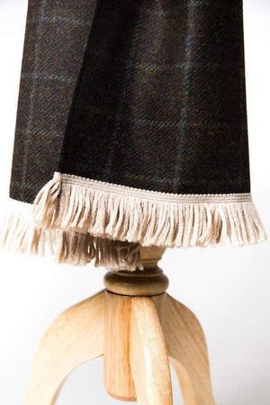 Windowpane Brushed Brown Wool Scarf with Grey-Lingo Luxe Bespoke